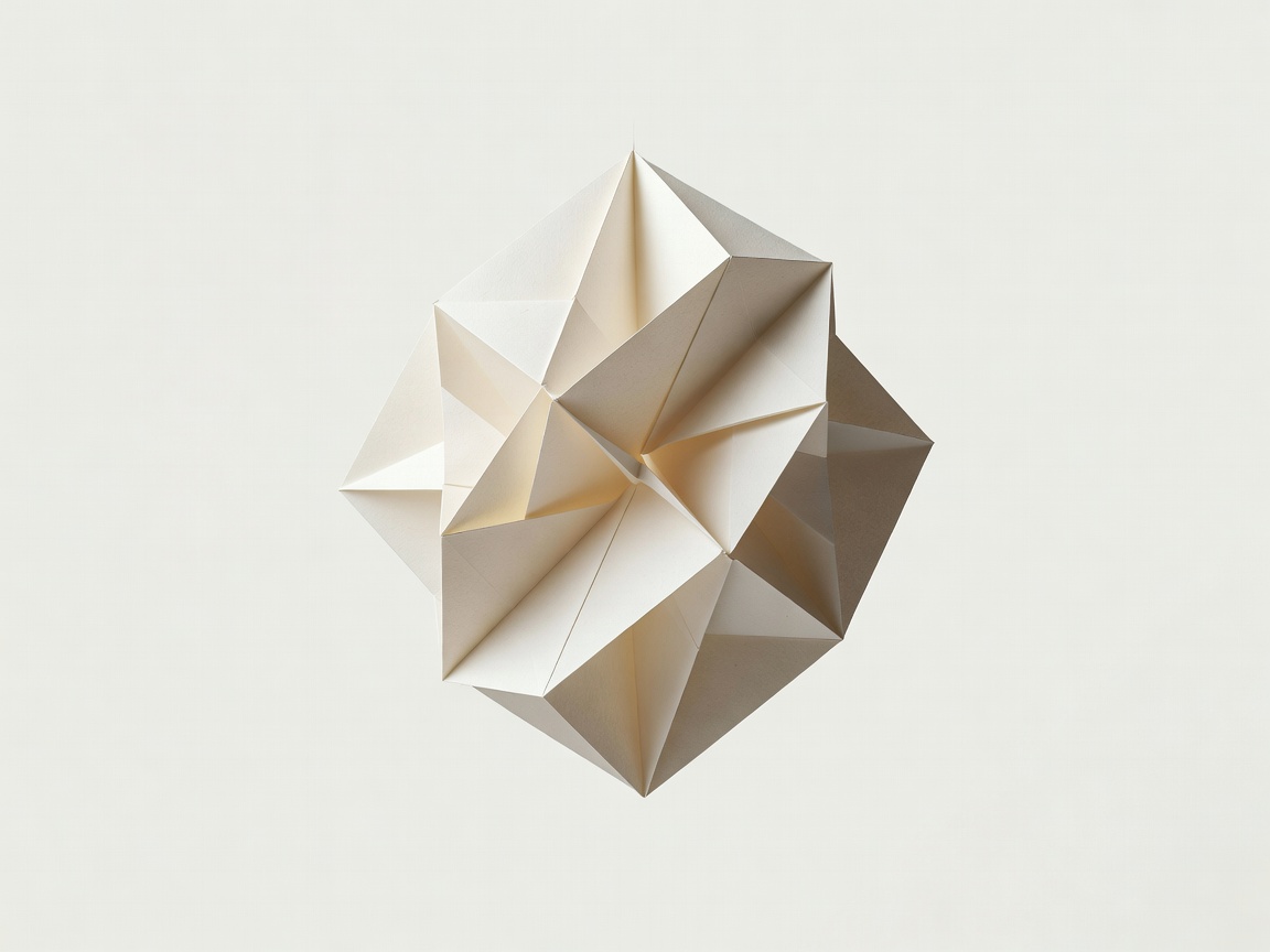 Soft-lit three-dimensional illustration of a folded paper ornament on a plain pale background